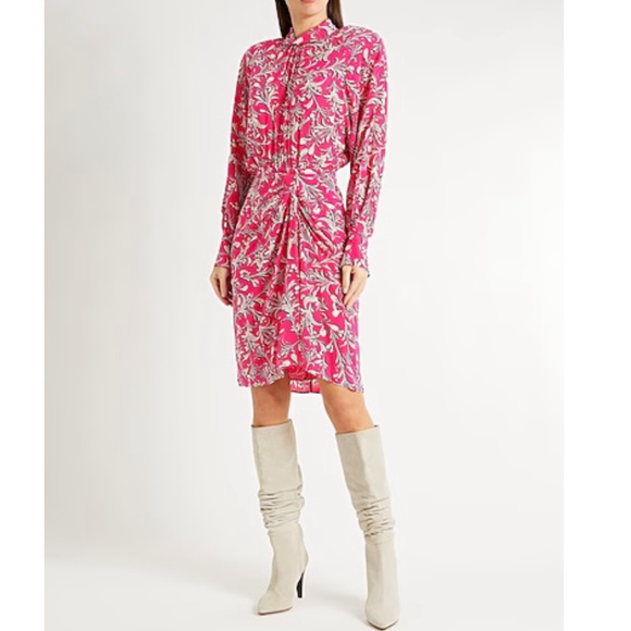 ISABEL MARANT ÈTOILE Long Sleeve Floral Print Dress in Pink - Picture 1 of 4